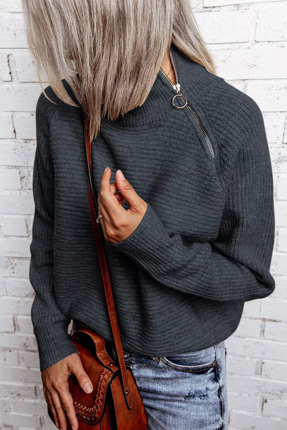 Zip Knitted High Neck Sweater