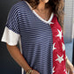 Stripes Stars Print Knit Short Sleeves Top