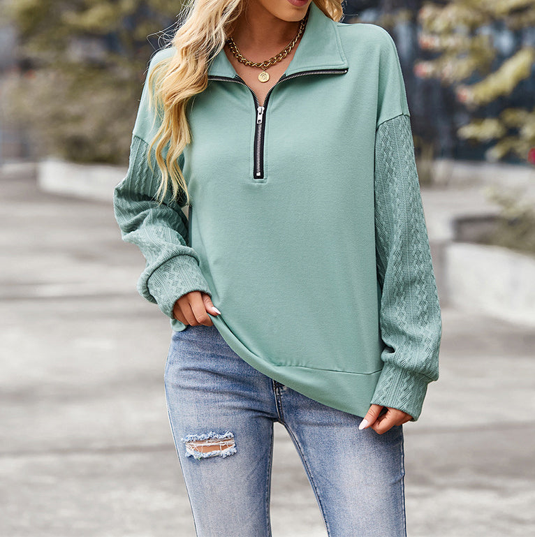 Zip-Panel Casual Sweatshirt Jacket