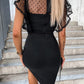 Black Polka Dot Mesh Splicing Flutter Sleeves Sheath Midi Dress