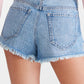 Floral Knit Insert Distressed Raw Hem Denim Shorts