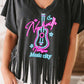 Nashville Guitar Slogan Print Fringed V Neck Graphic Tee