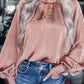 Twist High Neck Puff Sleeve Satin Blouse