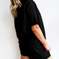 Casual Textured Tee and Drawstring Shorts Set