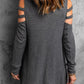 Zip Neck Cut-out Waffle Knit Long Sleeve Top