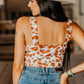 White Cow Spots Print Buttons Cropped Tank Top