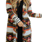Geometric Color Block Open Front Long Cardigan