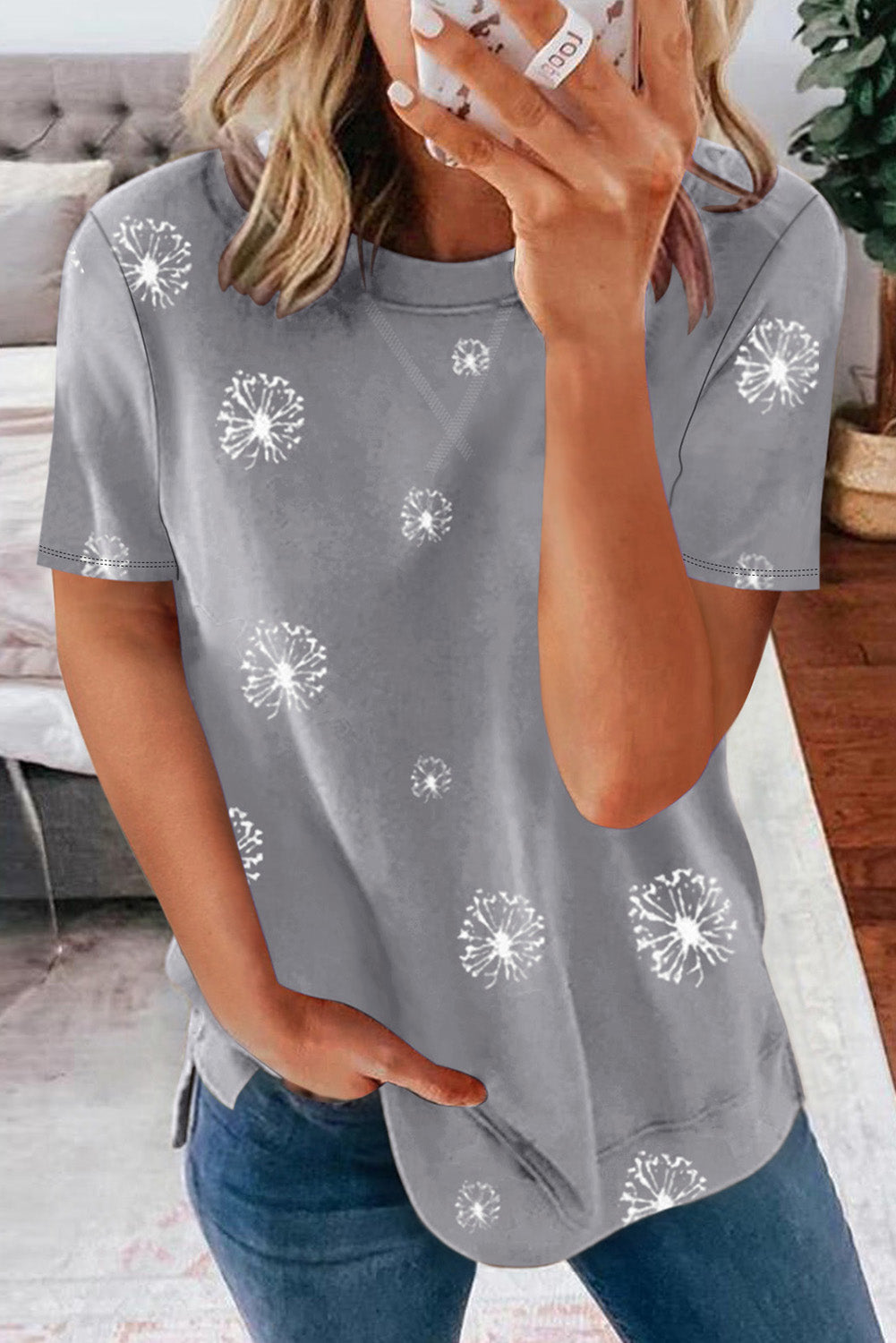 Dandelion Print Crew Neck T-shirt