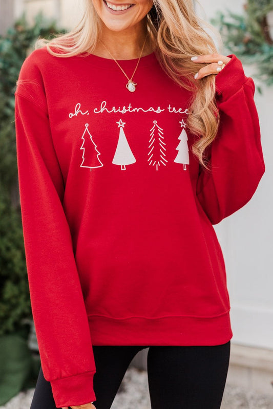 Christmas Tree Letter Graphic Print Long Sleeve Sweatshirt