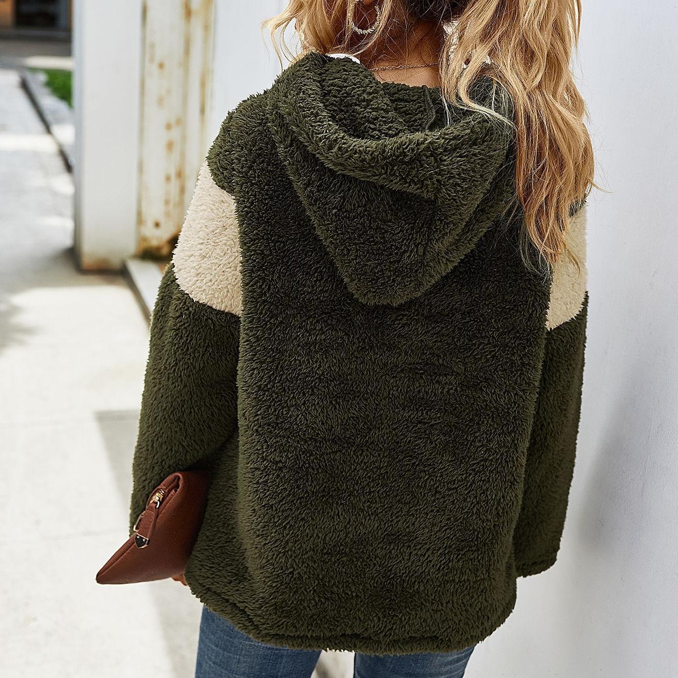 Autumn and winter hooded thickening color blocking sweater