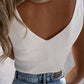 White V Neck Low-cut Back Rib Knitted Vest