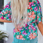 Green Floral Print Wrap V Neck Peplum Top