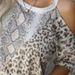 Snakeskin Leopard Color Block Cold Shoulder Short Sleeve T-shirt