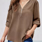 Casual V Neck Zip up Half Sleeve Blouse