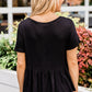 Black Short Sleeve Waffle Knit Peplum Top