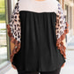 Black Waffle Knit Animal Print Ruffle Sleeves Plus Size Top