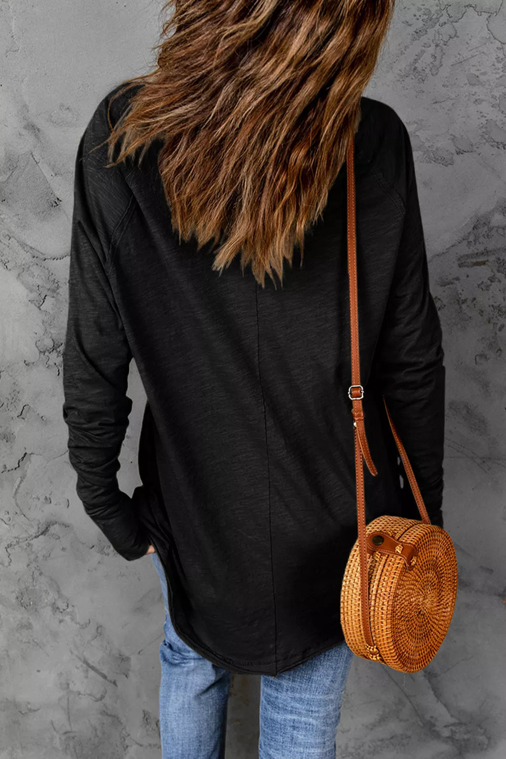 Solid Crew Neck Long Sleeve Top