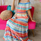 Stripe Print Lace-up Ruffled Off Shoulder Maxi Dress