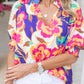 Floral Split Neck Frilled Bubble Sleeve Blouse
