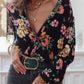 Black Floral Print Casual Long Sleeve Shirt
