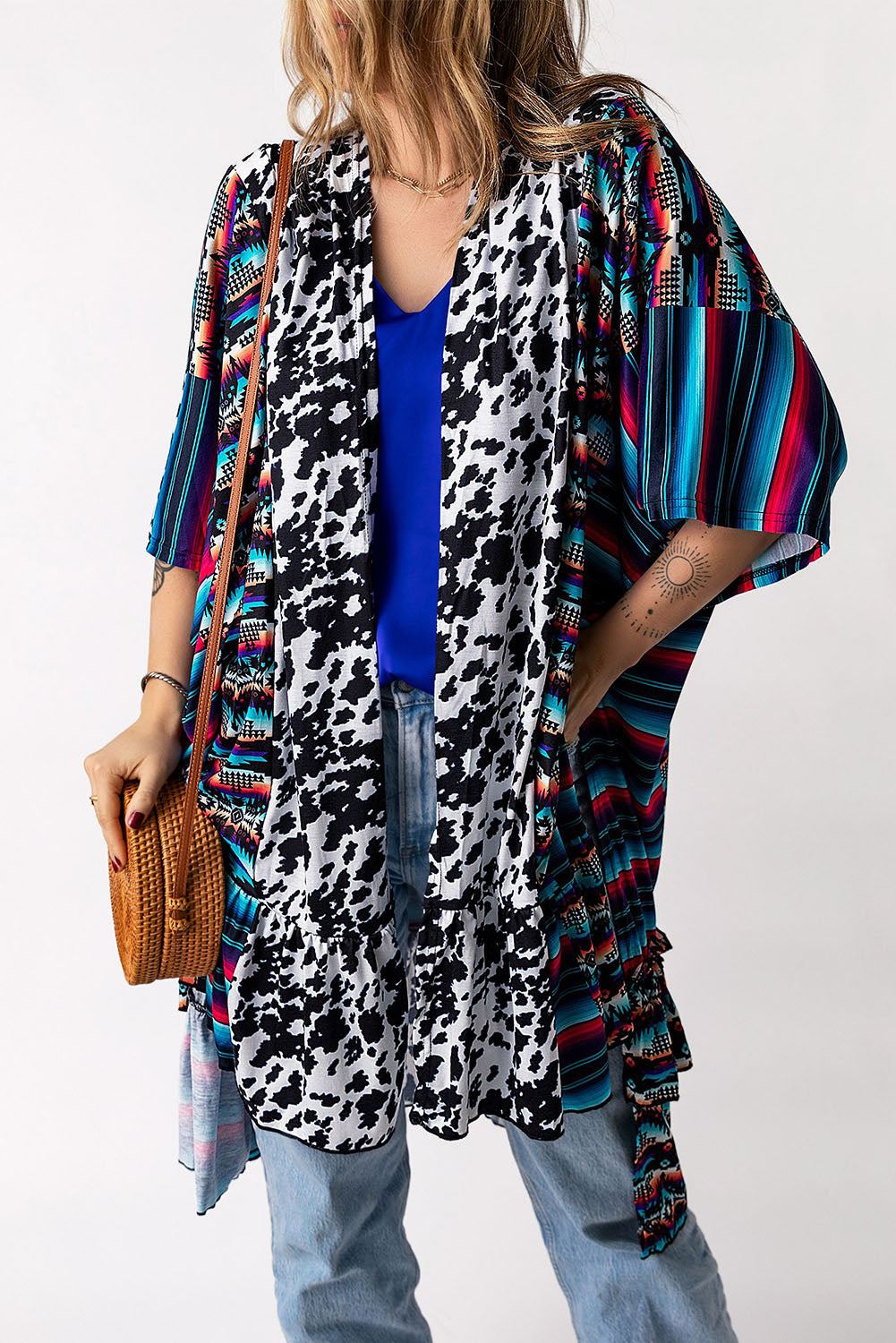Cow Serape Aztec Print Kimono Cardigan