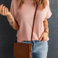 Pink Wide High Straight Neck Waffle Knit Top