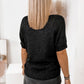 Black Plain Short Sleeve V Neck Knitted Top