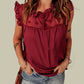 Red Ruffled Swiss Dot Mesh Yoke Tank Top