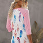 Feather Print 3/4 Raglan Sleeve Top
