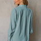 Sky Blue Solid Color Button Up Puff Sleeve Blouse