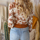 White Cow Print Deep V Neck Long Sleeve Bodysuit
