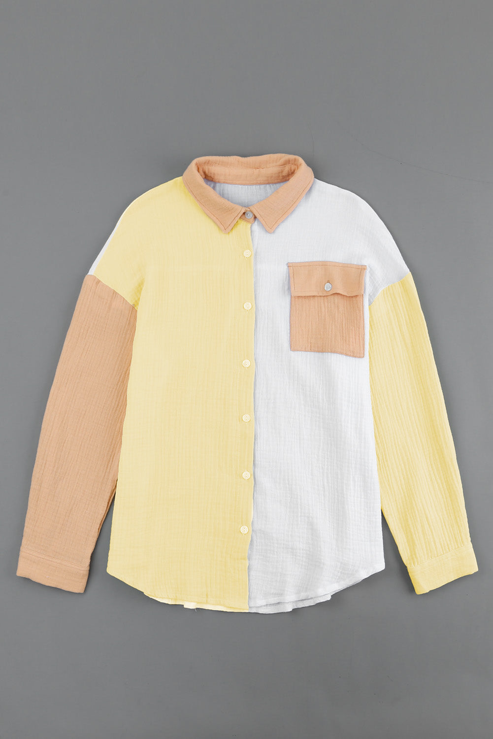 Color Block Textured Long Sleeve Shirt with Pocket