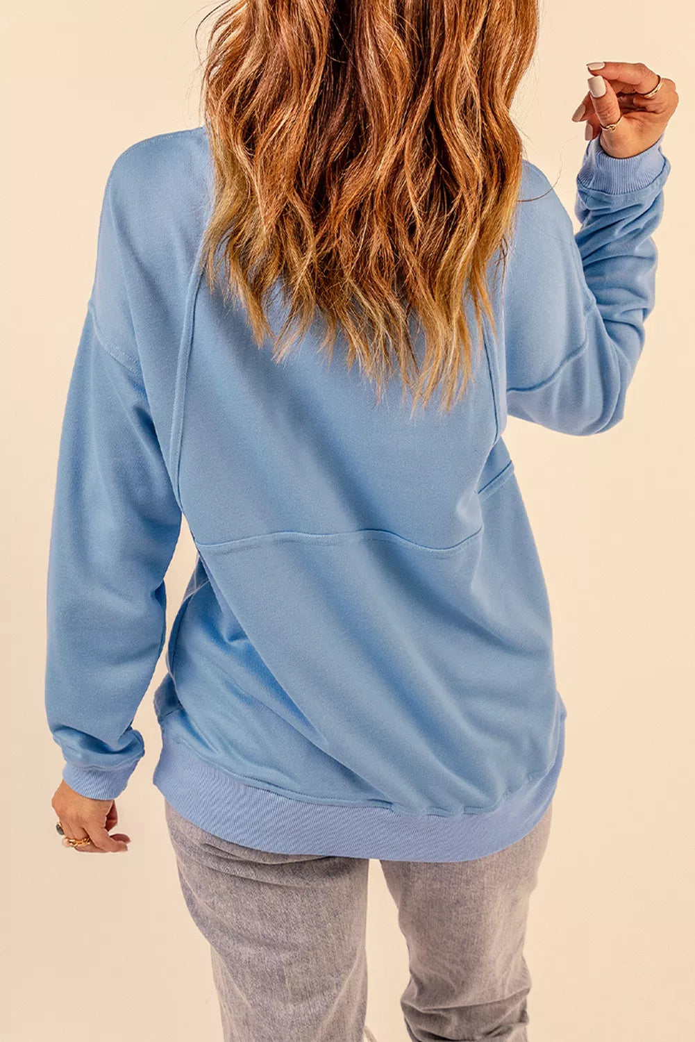 Cotton Pocketed Half Zip Pullover Sky Blue Sweatshirt
