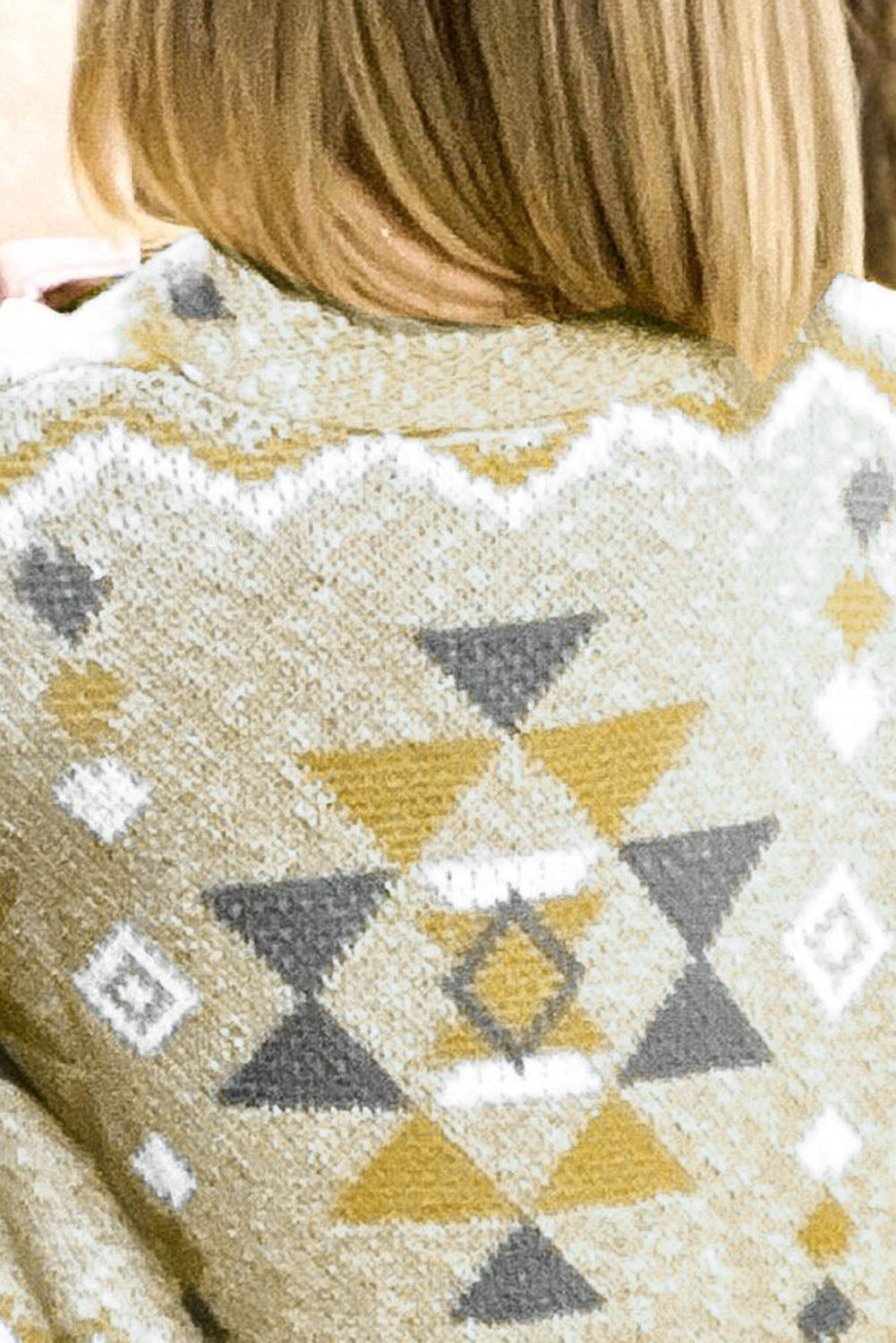 Geometric Print Open Front Knitted Cardigan