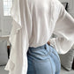 White Ruffles V Neck Puff Sleeve Shirt