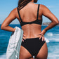 Black Solid 2pcs Low Neck Mid Waist Bikini Swimsuit