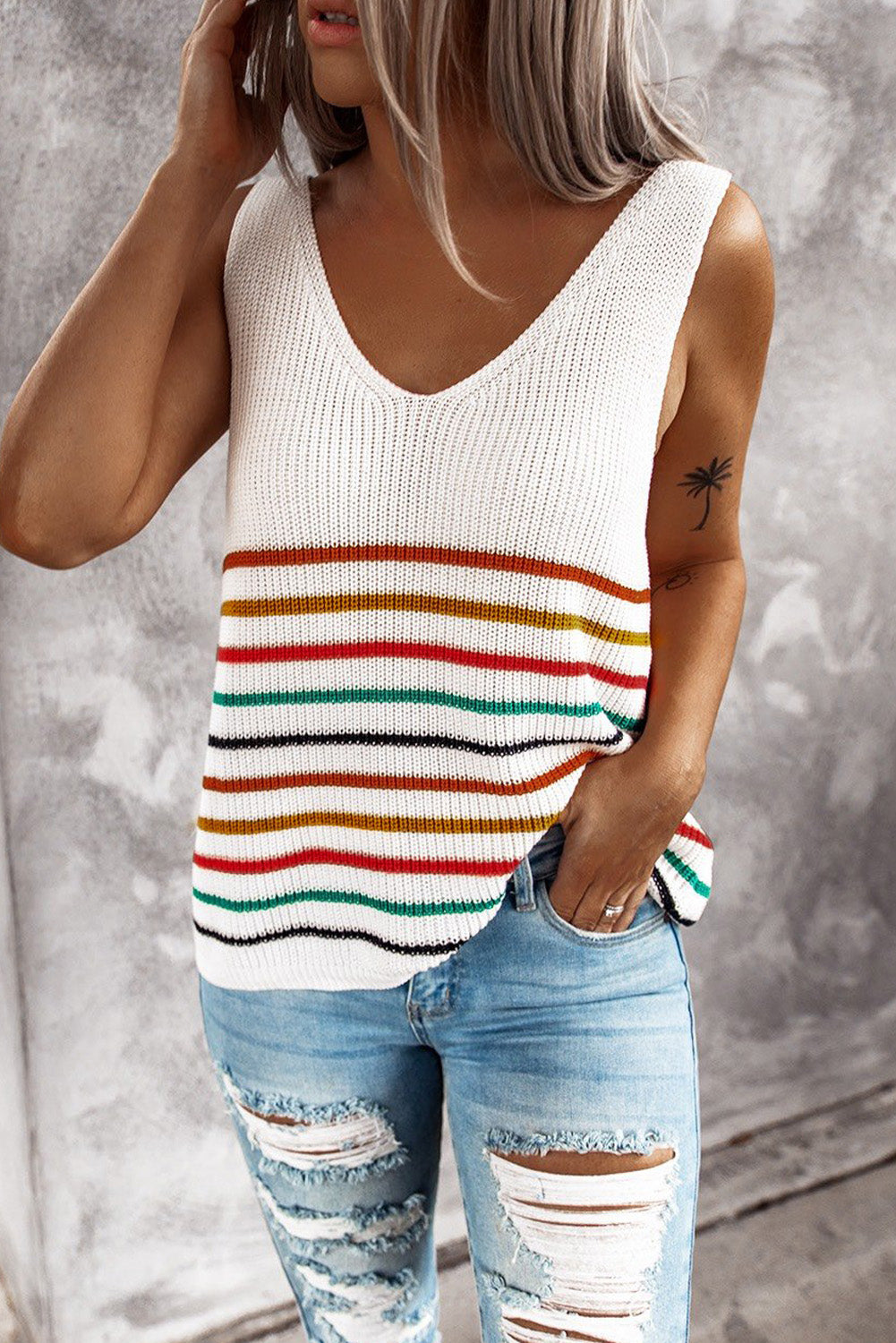 Stripes White Knit Tank Top