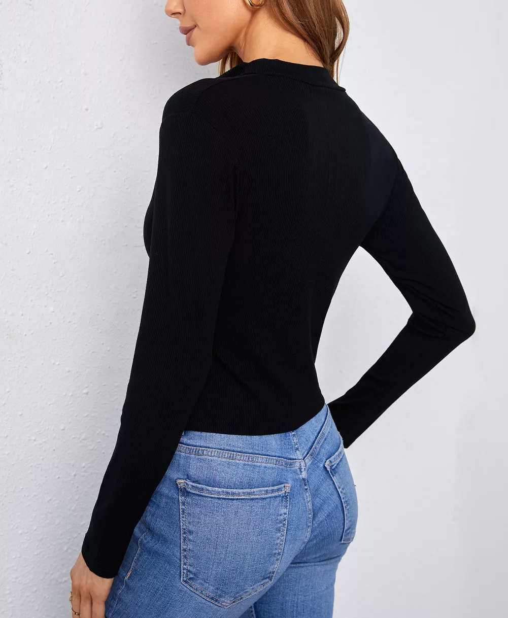 Zipper Slim-fit Long Sleeve Top