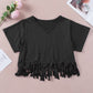 Fringe Hem V Neck T Shirt