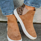 Brown Leopard Color Block Faux Suede Slip On Shoes
