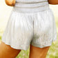 Gray Metallic Sheen Smocked High Waist Shorts