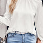 Frilled Mock Neck Ripple Bubble Sleeve Blouse