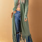 Green Fringe Knit Duster Cardigan
