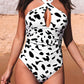 Cross Front Leopard Print Ruched One Piece Swimsuit