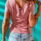 Pink Lace Neckline Rib Knit T Shirt