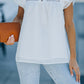 White Grid Pattern Ruffled Shoulder Top
