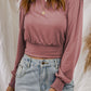 Pink Banded Hem Smocking Cuffs Long Sleeve Crop Top