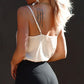 Lace Crochet V Neck Spaghetti Strap Satin Tank Top
