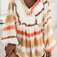 Tie-dyed V Neck Bubble Sleeve Babydoll Top