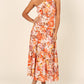 Orange Floral Print Pleated One Shoulder High Waist Maxi Dress